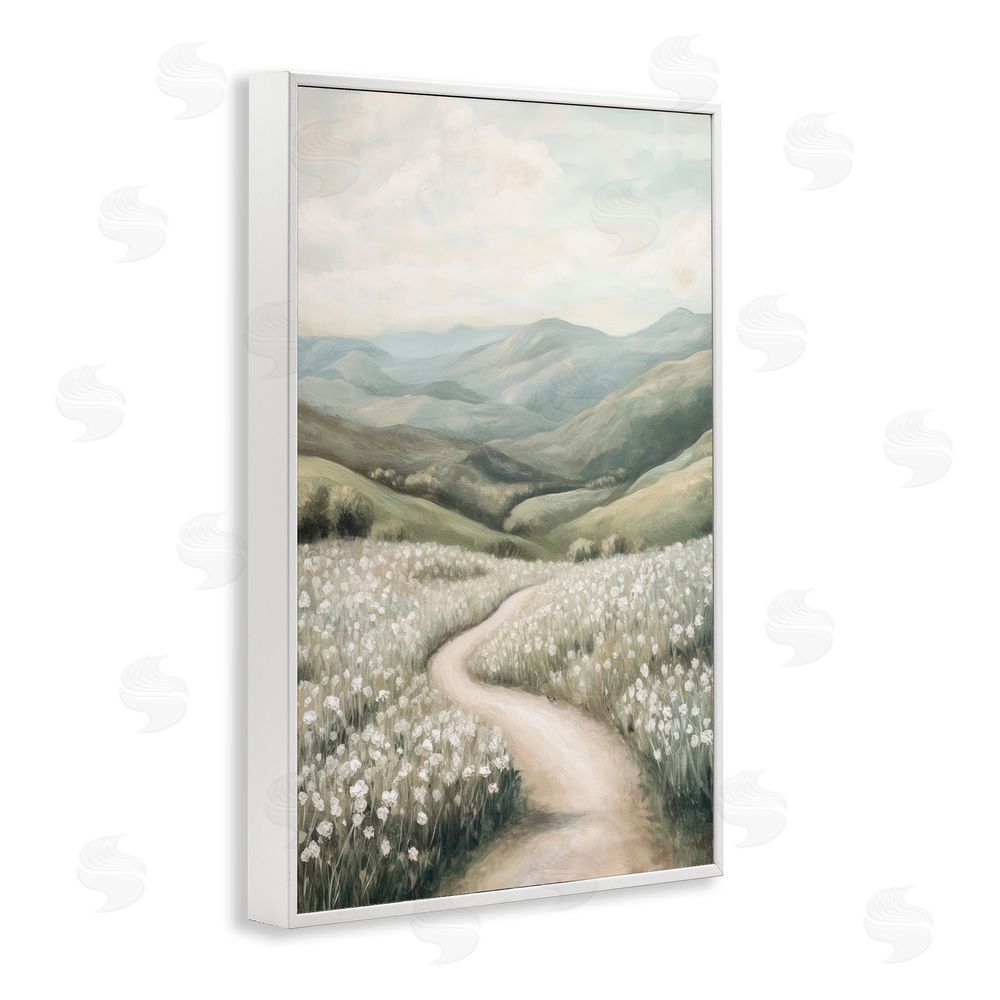 Petal Prints Design White Wildflower Meadow Path White Framed Giclee Wall Art Print