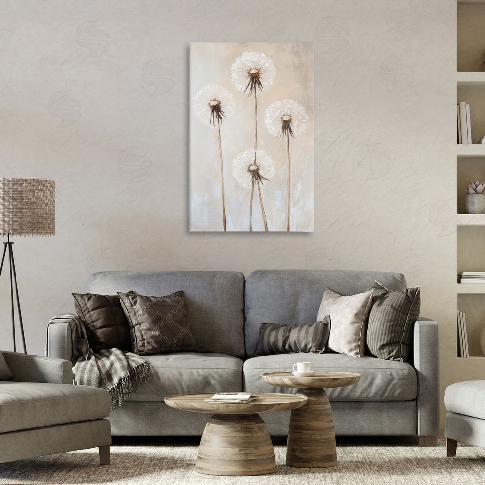 Petal Prints Design Neutral Dandelion Illustration Canvas Art on Wall
