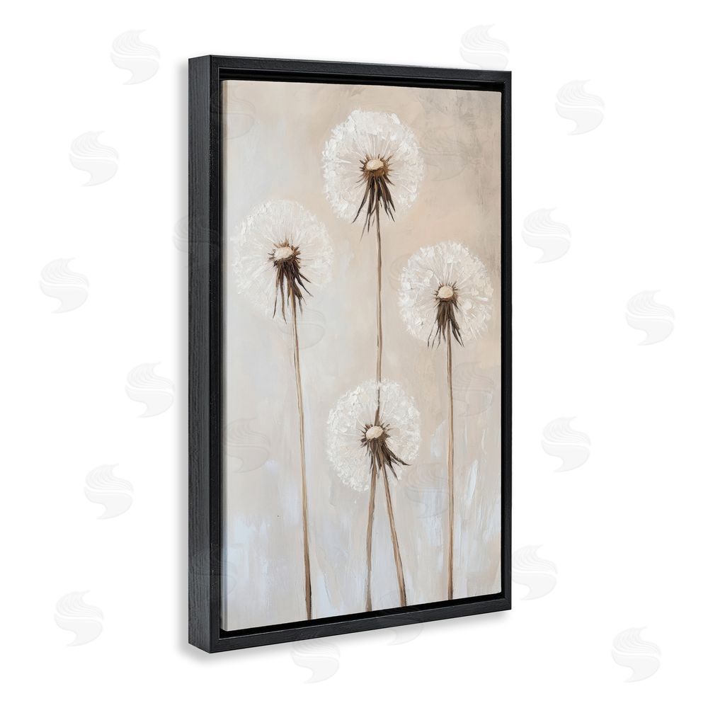 Petal Prints Design Neutral Dandelion Illustration Black Floating Frame Canvas Wall Art Print