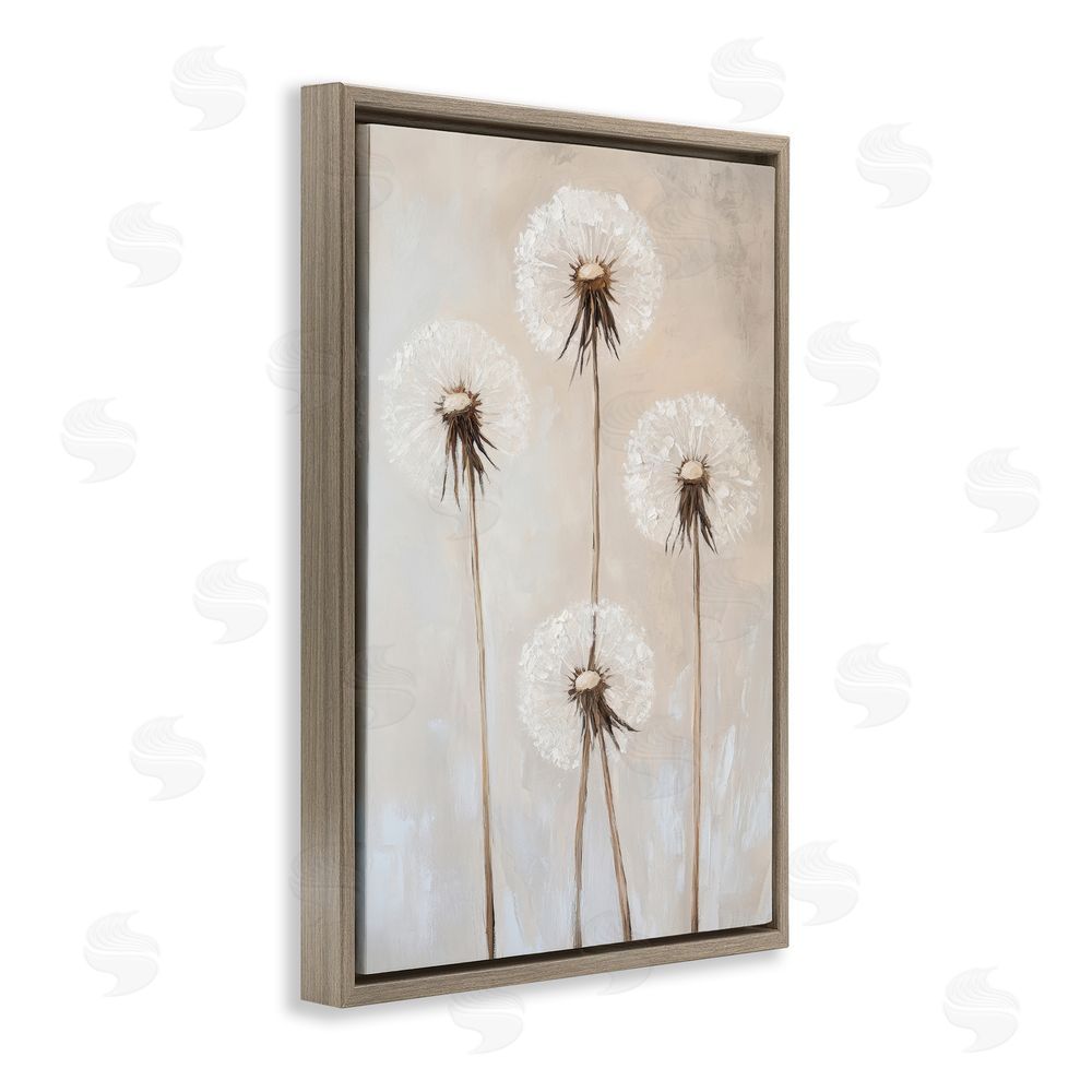 Petal Prints Design Neutral Dandelion Illustration Brown Floating Frame Canvas Wall Art Print