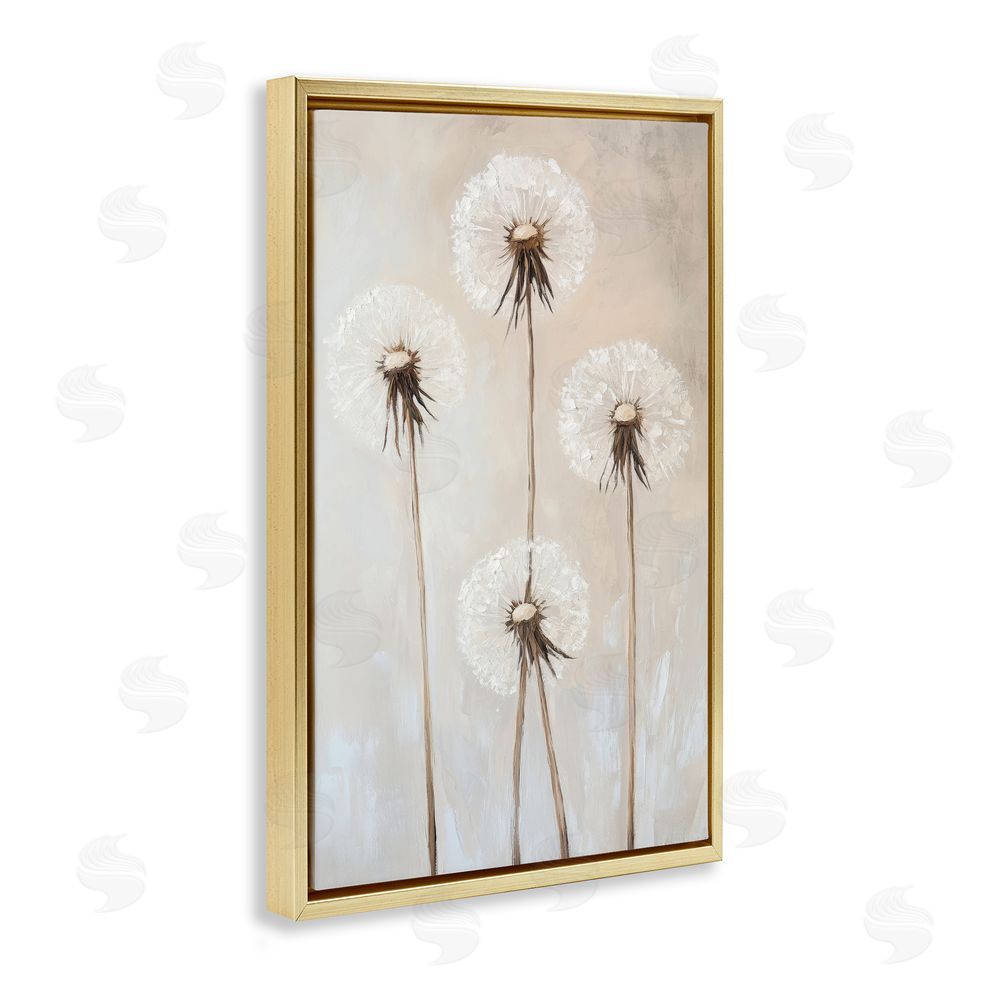 Petal Prints Design Neutral Dandelion Illustration Gold Floating Frame Canvas Wall Art Print