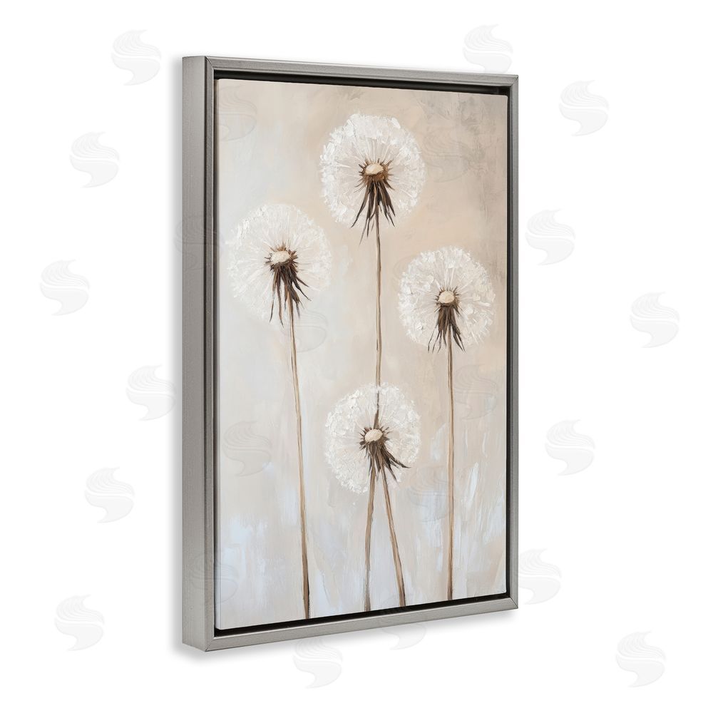 Petal Prints Design Neutral Dandelion Illustration Gray Floating Frame Canvas Wall Art Print