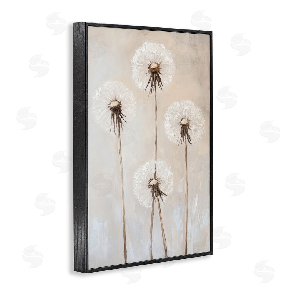 Petal Prints Design Neutral Dandelion Illustration Black Framed Giclee Wall Art Print