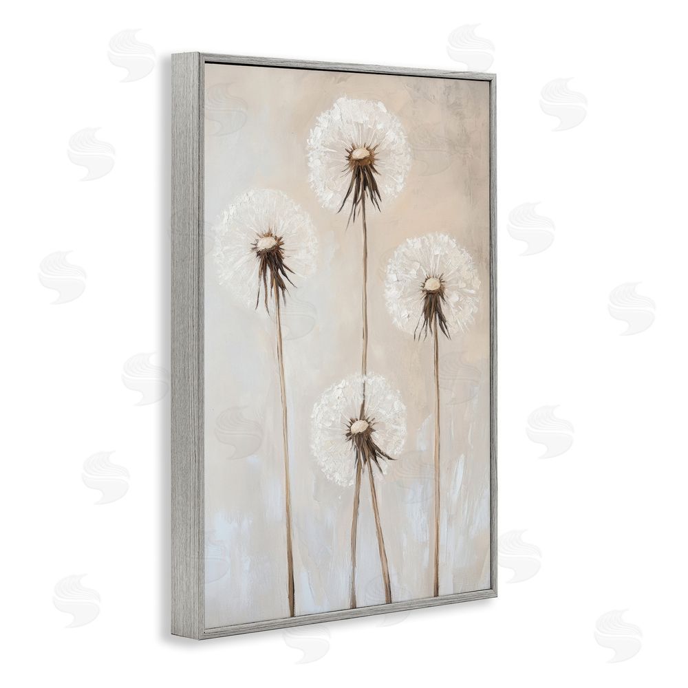 Petal Prints Design Neutral Dandelion Illustration Gray Framed Giclee Wall Art Print