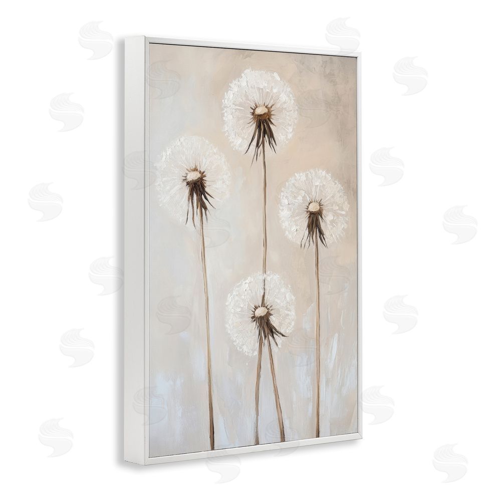 Petal Prints Design Neutral Dandelion Illustration White Framed Giclee Wall Art Print