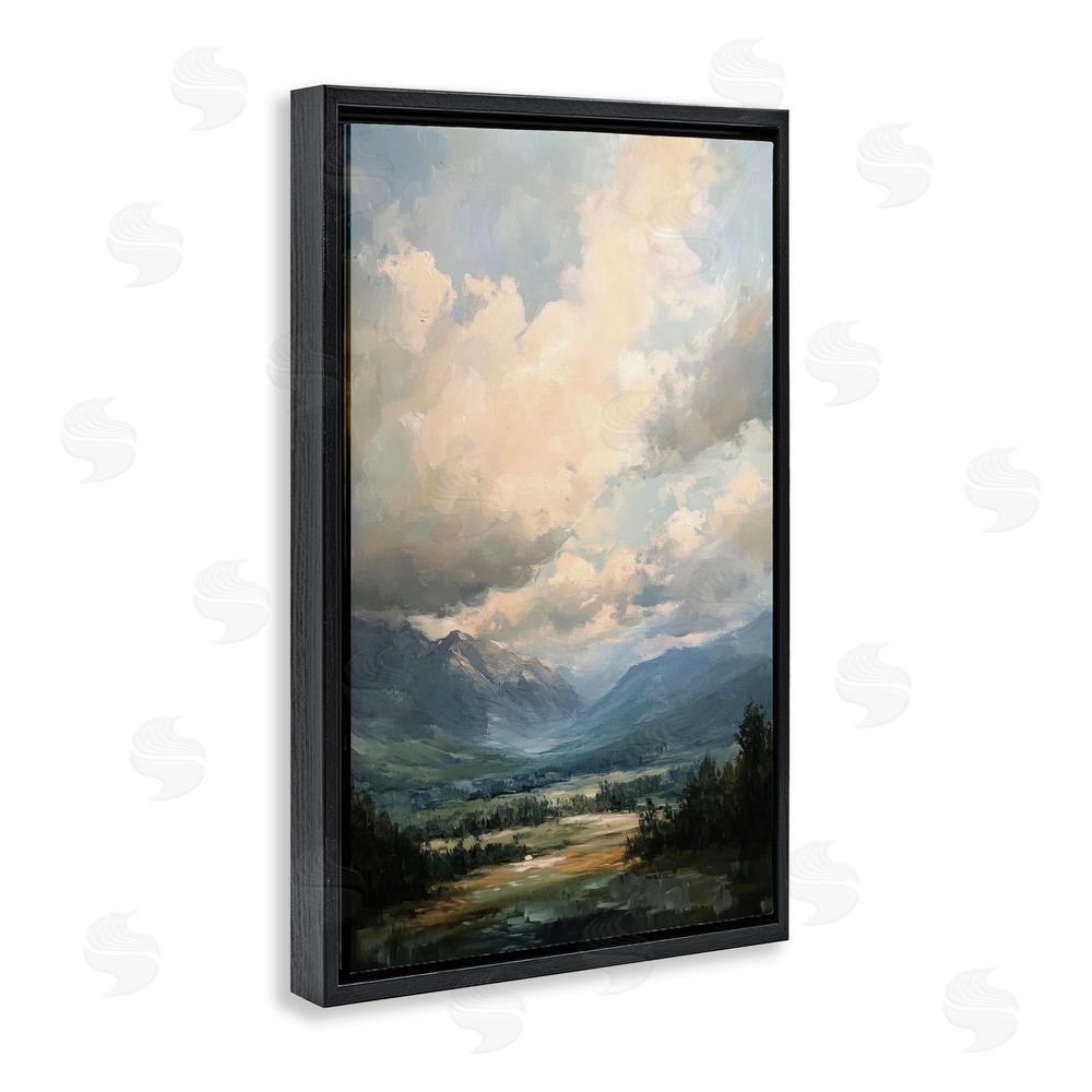 Petal Prints Design Split Heavens Cloudy Meadow Black Floating Frame Canvas Wall Art Print