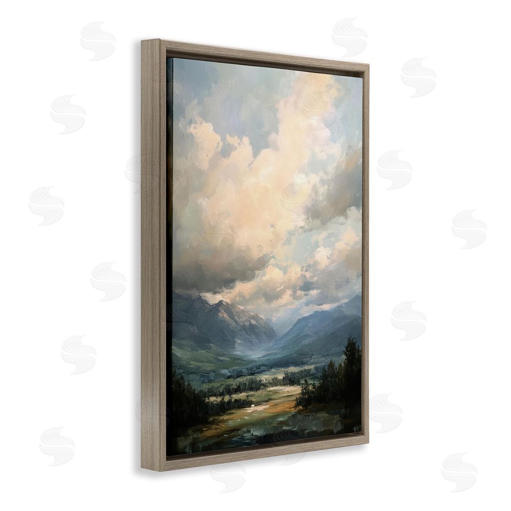 Petal Prints Design Split Heavens Cloudy Meadow Brown Floating Frame Canvas Wall Art Print