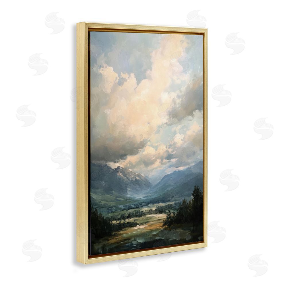 Petal Prints Design Split Heavens Cloudy Meadow Gold Floating Frame Canvas Wall Art Print