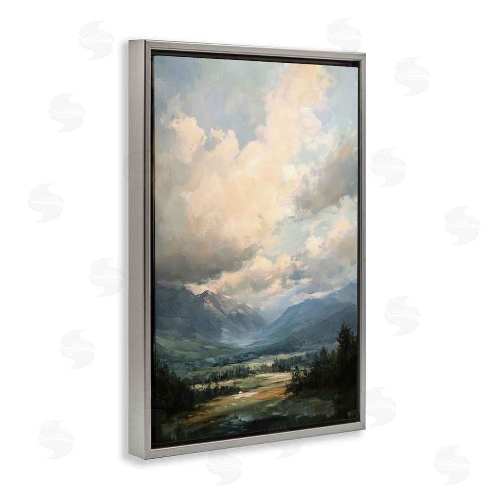 Petal Prints Design Split Heavens Cloudy Meadow Gray Floating Frame Canvas Wall Art Print