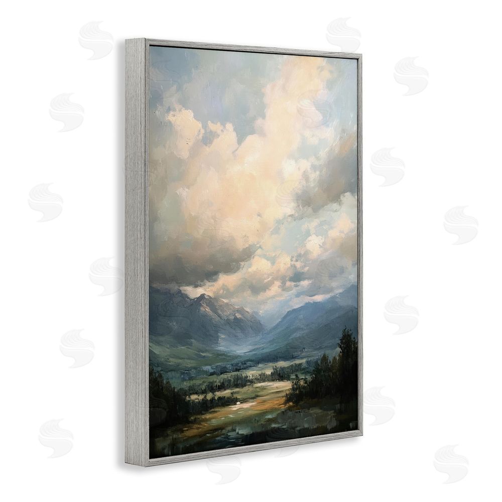 Petal Prints Design Split Heavens Cloudy Meadow Gray Framed Giclee Wall Art Print