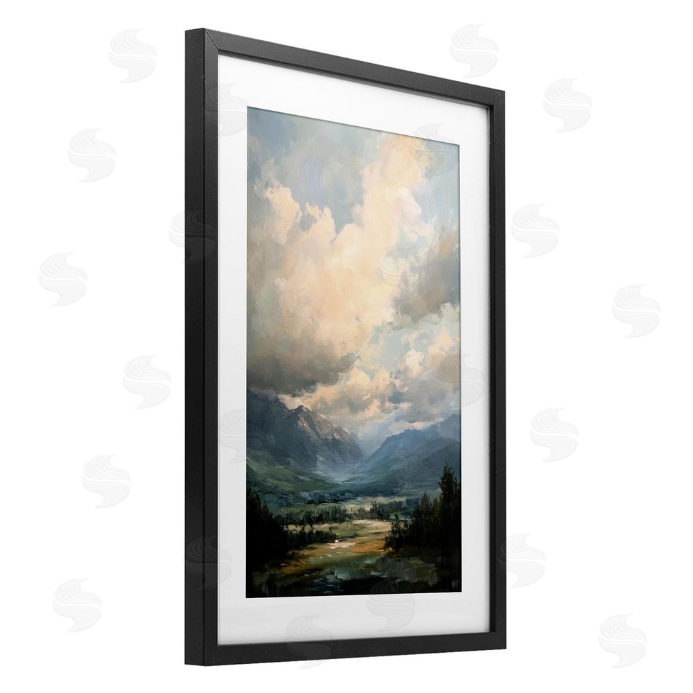 Petal Prints Design Split Heavens Cloudy Meadow Black Framed Print Under Glass with White Mat Wall Art