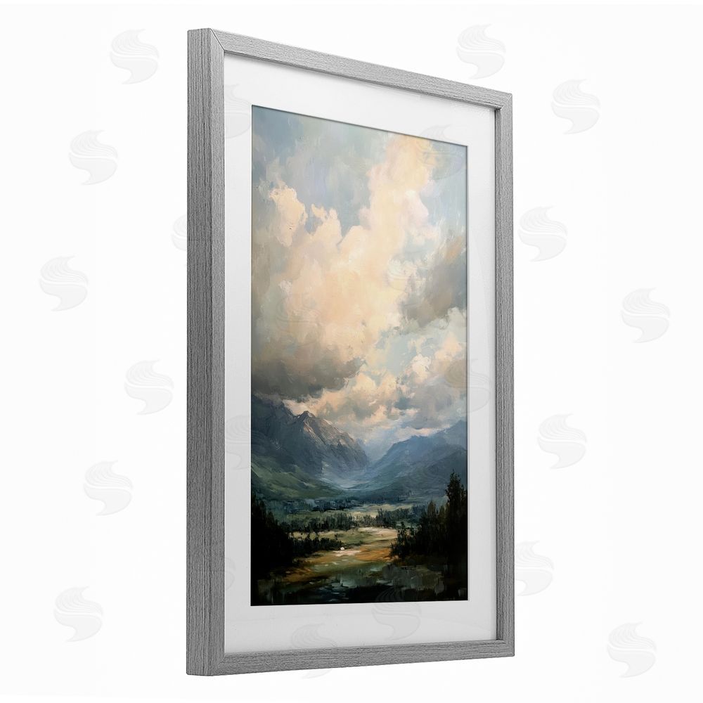 Petal Prints Design Split Heavens Cloudy Meadow Gray Framed Print Under Glass with White Mat Wall Art