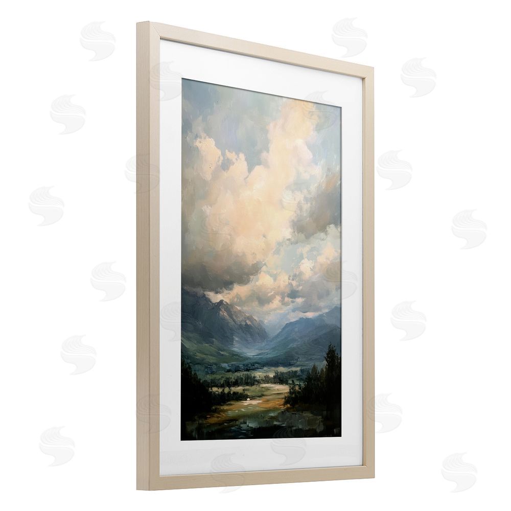 Petal Prints Design Split Heavens Cloudy Meadow Birch Framed Print Under Glass with White Mat Wall Art