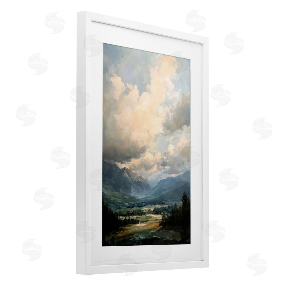 Petal Prints Design Split Heavens Cloudy Meadow White Framed Print Under Glass with Mat Wall Art
