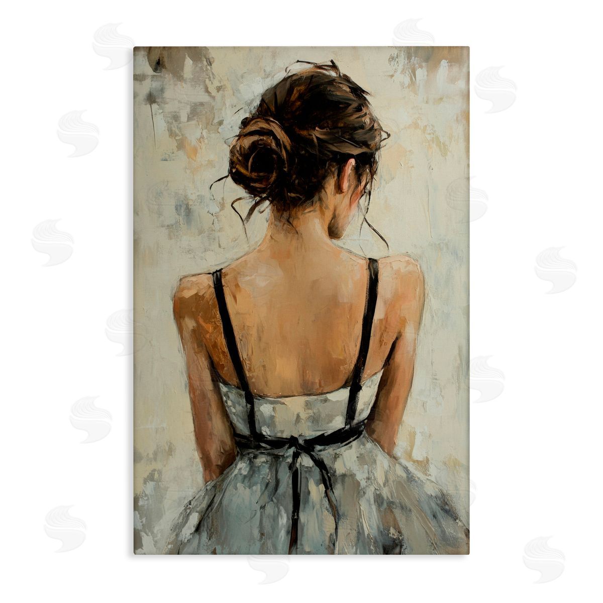 Petal Prints Design Back View Female in Dress Canvas Wall Art Print