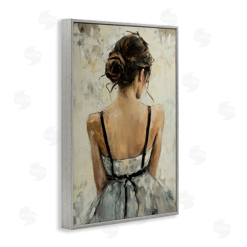 Petal Prints Design Back View Female in Dress Gray Framed Giclee Wall Art Print