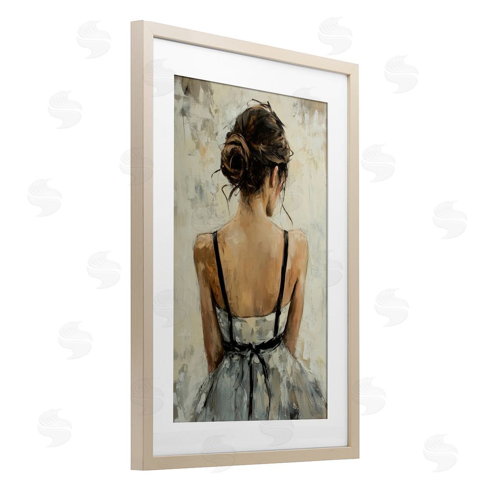 Petal Prints Design Back View Female in Dress Birch Framed Print Under Glass with White Mat Wall Art