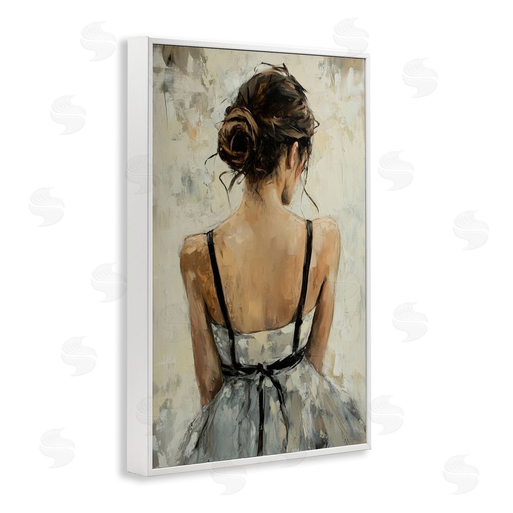 Petal Prints Design Back View Female in Dress White Framed Giclee Wall Art Print