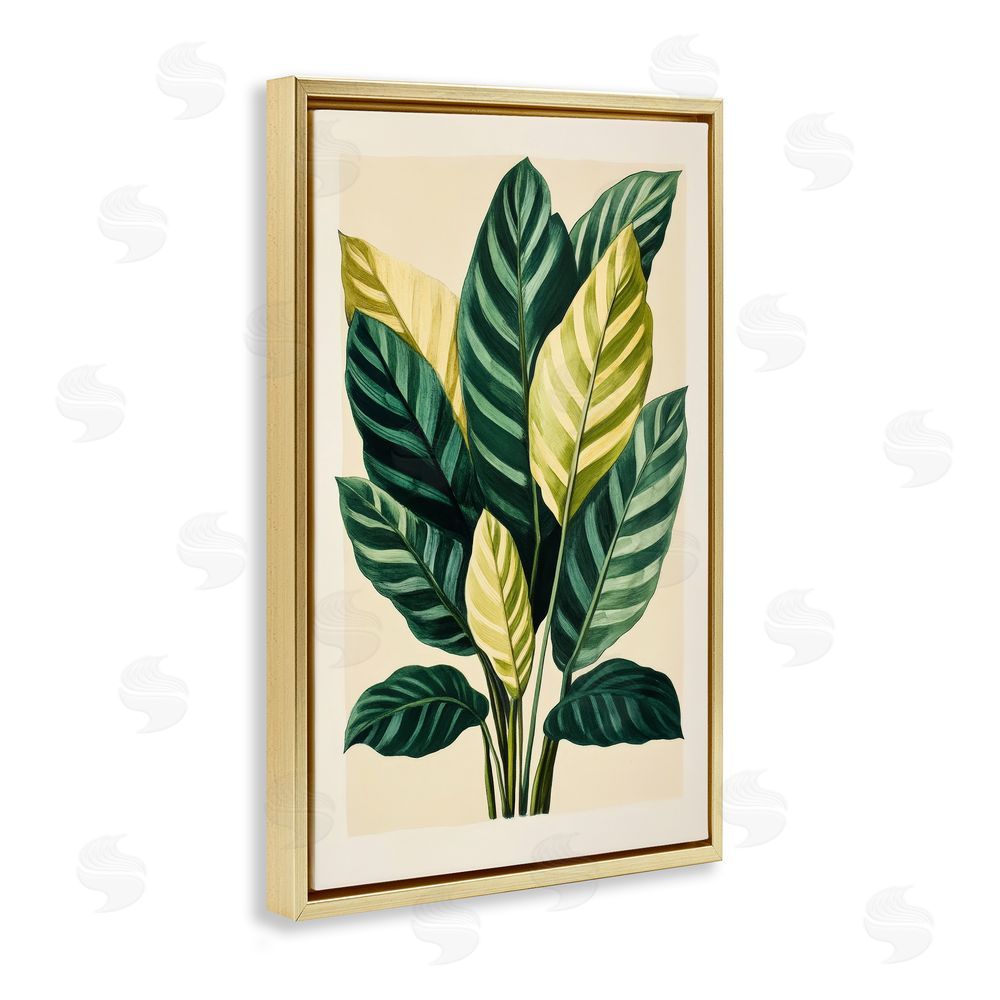 Petal Prints Design Tropical Leaves Green Branches Gold Floating Frame Canvas Wall Art Print