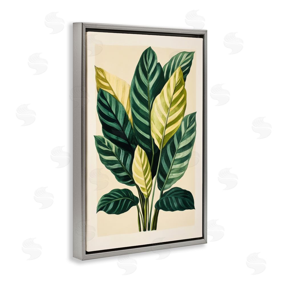 Petal Prints Design Tropical Leaves Green Branches Gray Floating Frame Canvas Wall Art Print