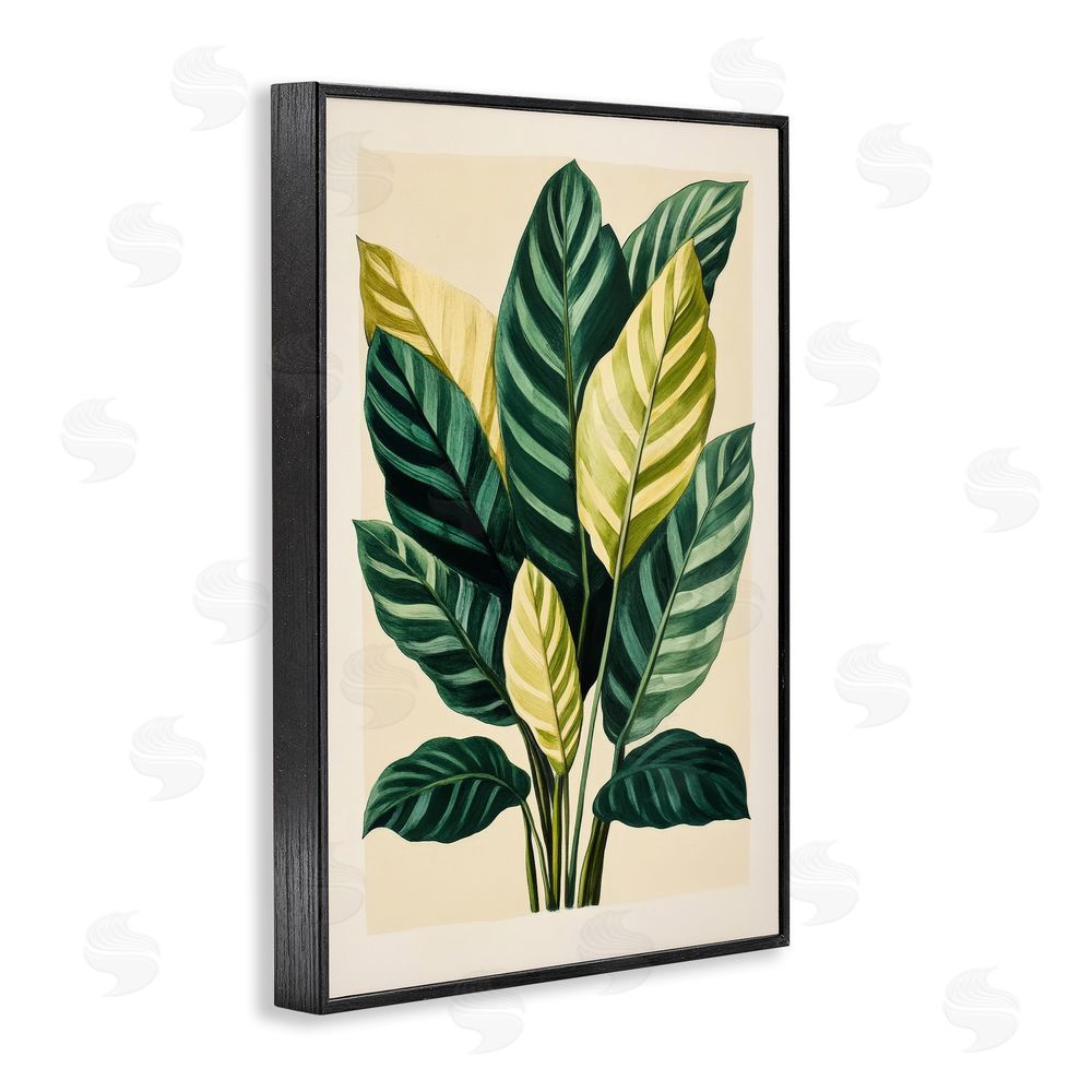 Petal Prints Design Tropical Leaves Green Branches Black Framed Giclee Wall Art Print