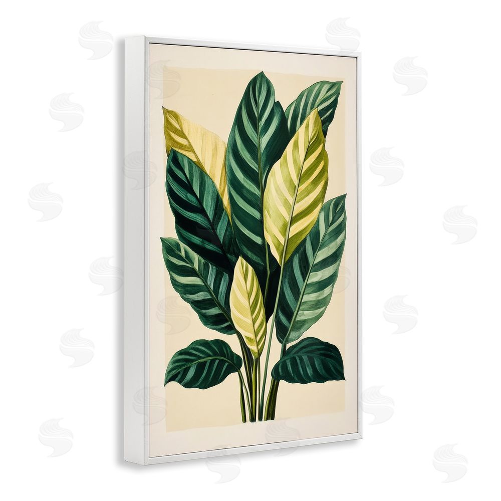 Petal Prints Design Tropical Leaves Green Branches White Framed Giclee Wall Art Print