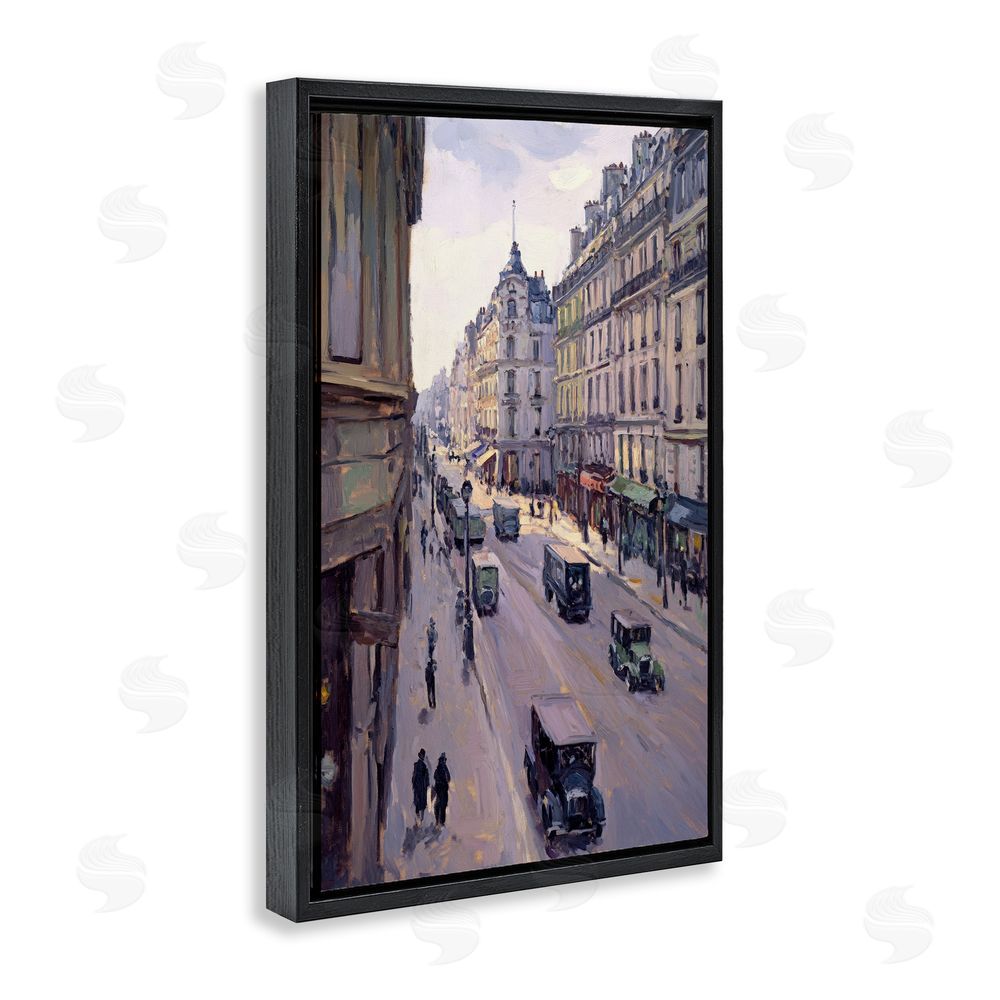 Petal Prints Design Vintage Paris Street Scene Black Floating Frame Canvas Wall Art Print