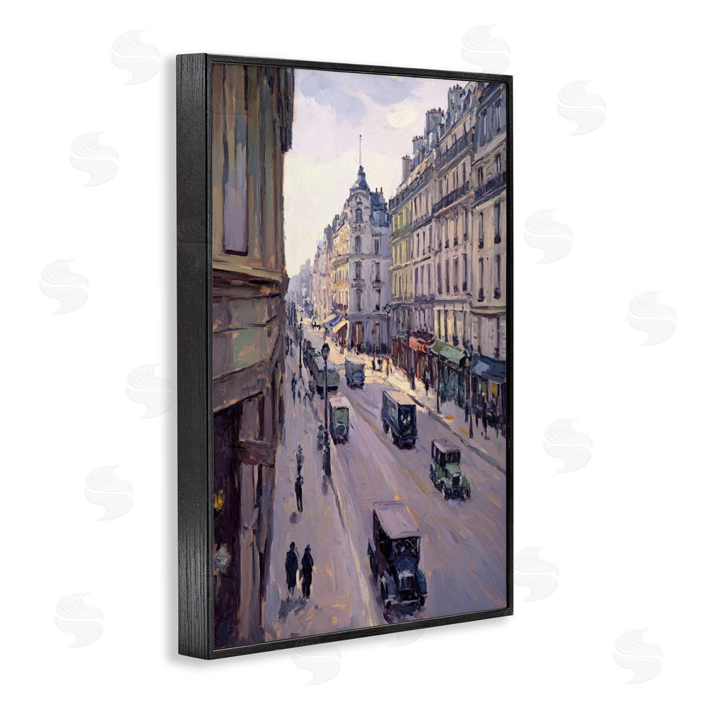 Petal Prints Design Vintage Paris Street Scene Black Framed Giclee Wall Art Print