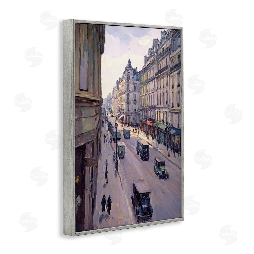 Petal Prints Design Vintage Paris Street Scene Gray Framed Giclee Wall Art Print
