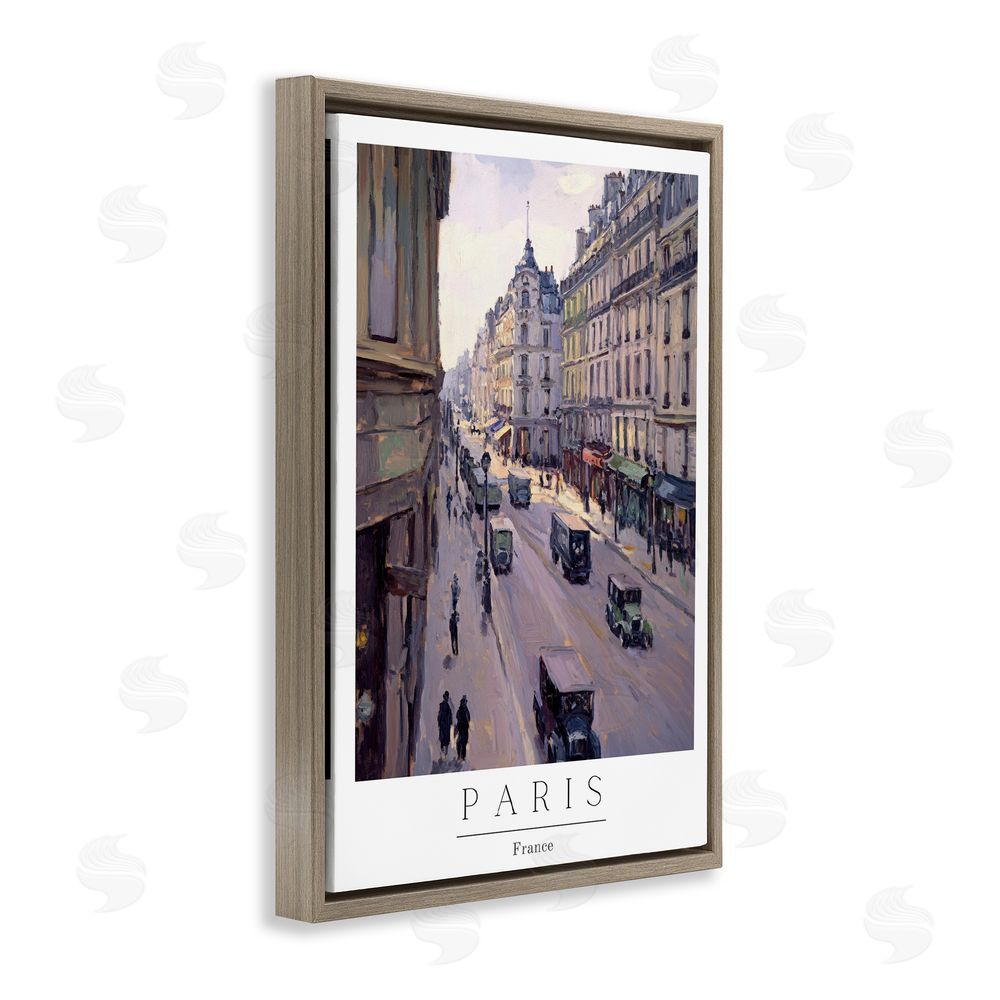 Petal Prints Design Paris Streets Vintage Scene Brown Floating Frame Canvas Wall Art Print