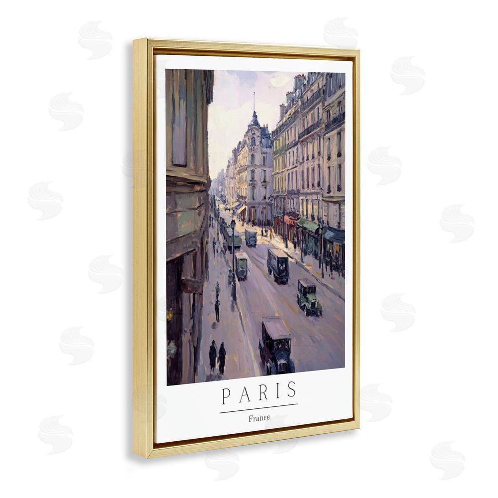 Petal Prints Design Paris Streets Vintage Scene Gold Floating Frame Canvas Wall Art Print