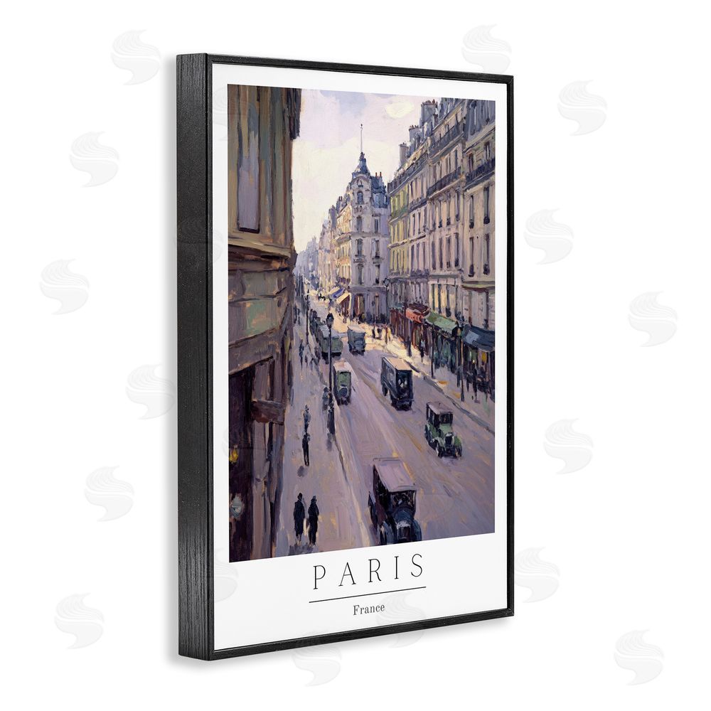 Petal Prints Design Paris Streets Vintage Scene Black Framed Giclee Wall Art Print