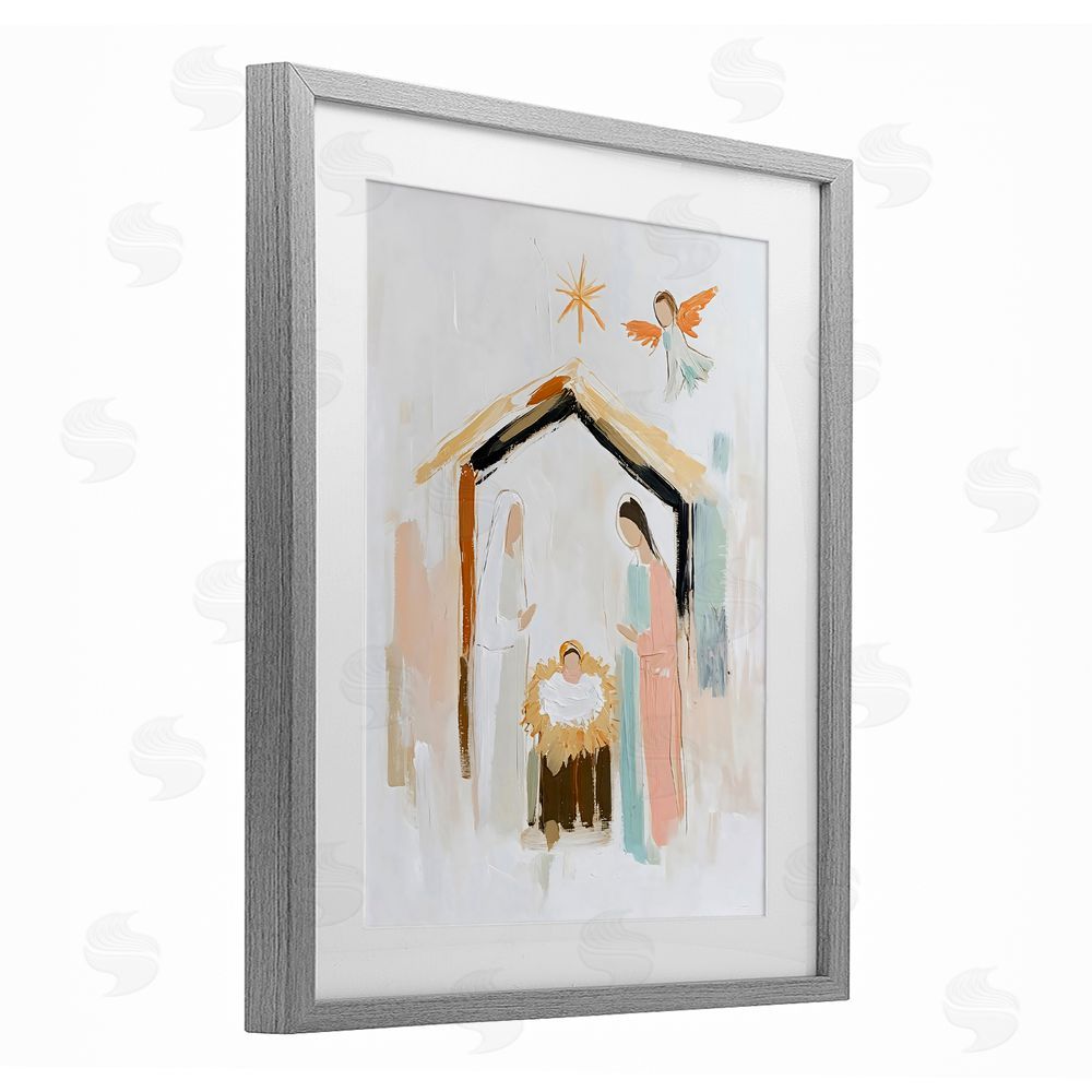 Creative Studio Holy Nativity Abstract Scene Gray Framed Print Under Glass Art