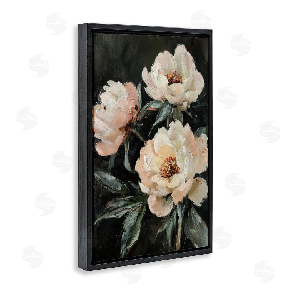 Petal Prints Design Peach Roses Floral Painting Black Floating Frame Canvas Wall Art Print