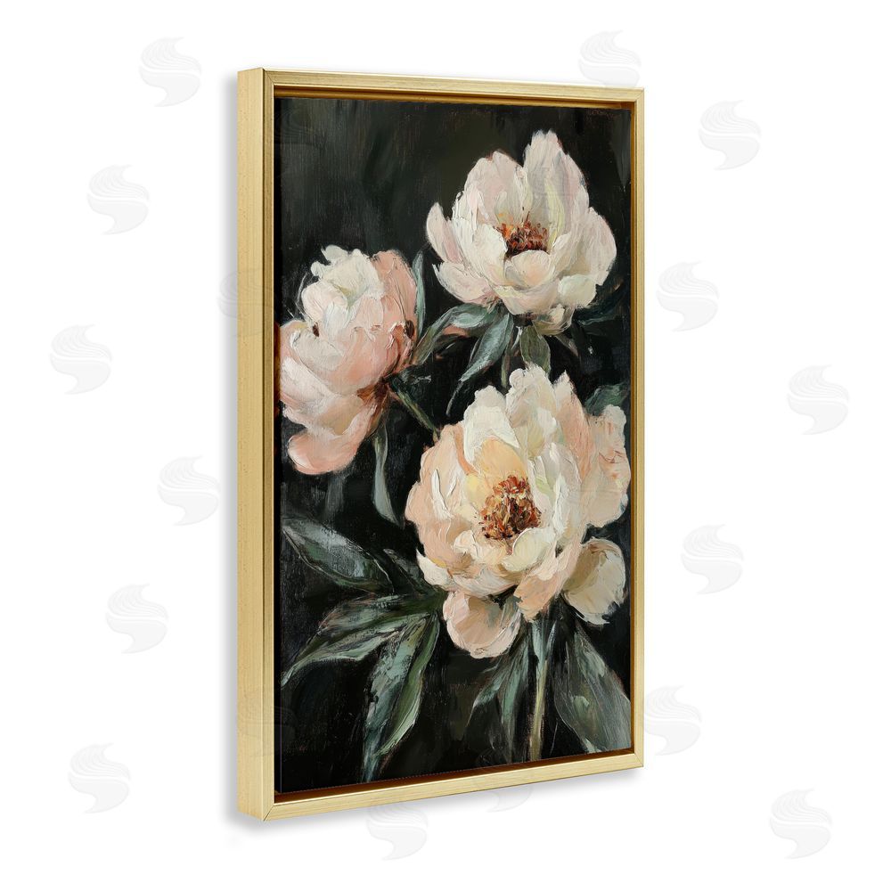 Petal Prints Design Peach Roses Floral Painting Gold Floating Frame Canvas Wall Art Print