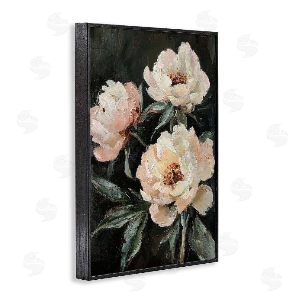 Petal Prints Design Peach Roses Floral Painting Black Framed Giclee Wall Art Print