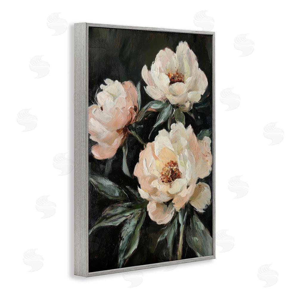 Petal Prints Design Peach Roses Floral Painting Gray Framed Giclee Wall Art Print