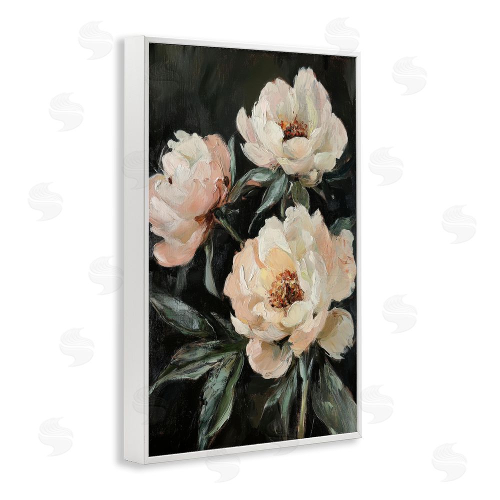 Petal Prints Design Peach Roses Floral Painting White Framed Giclee Wall Art Print