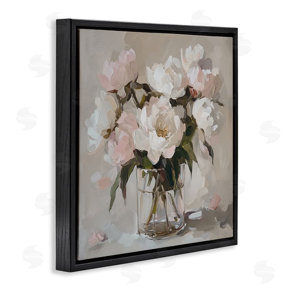 Gina Kelly Pink Peonies in Clear Vase Black Floating Frame Canvas Wall Art Print