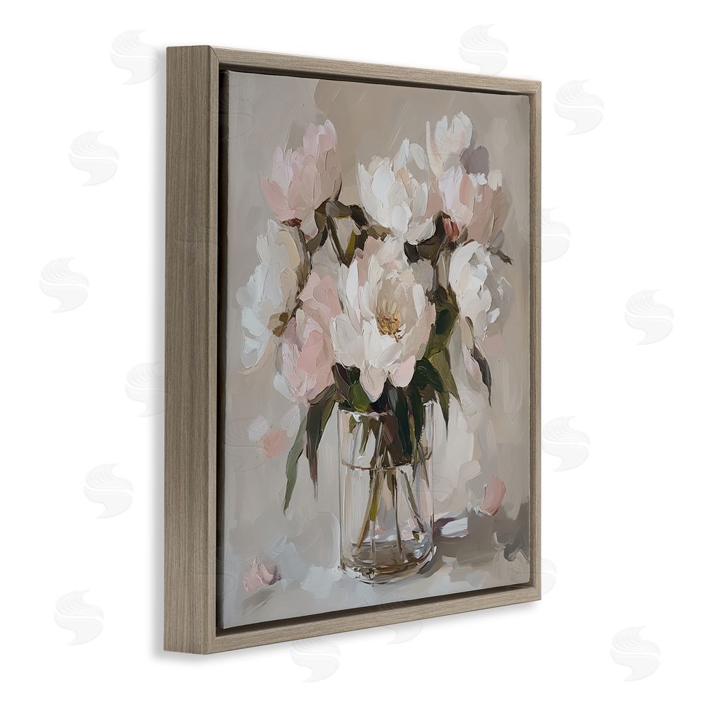 Gina Kelly Pink Peonies in Clear Vase Brown Floating Frame Canvas Wall Art Print