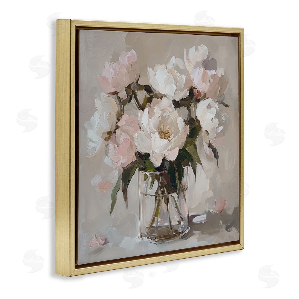 Gina Kelly Pink Peonies in Clear Vase Gold Floating Frame Canvas Wall Art Print