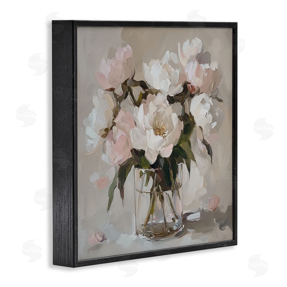 Gina Kelly Pink Peonies in Clear Vase Black Framed Giclee Wall Art Print