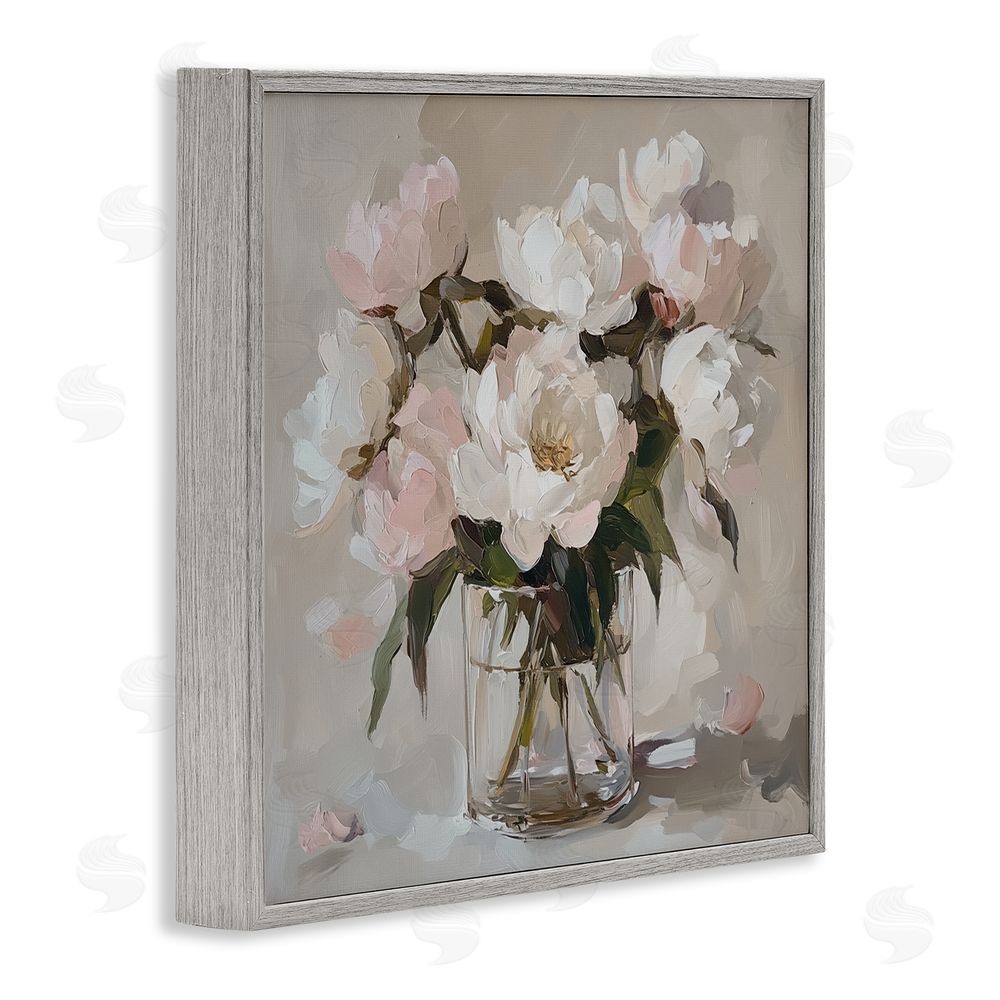 Gina Kelly Pink Peonies in Clear Vase Gray Framed Giclee Wall Art Print