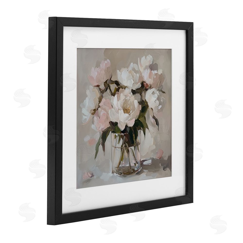 Gina Kelly Pink Peonies in Clear Vase Black Framed Print Under Glass with White Mat Wall Art