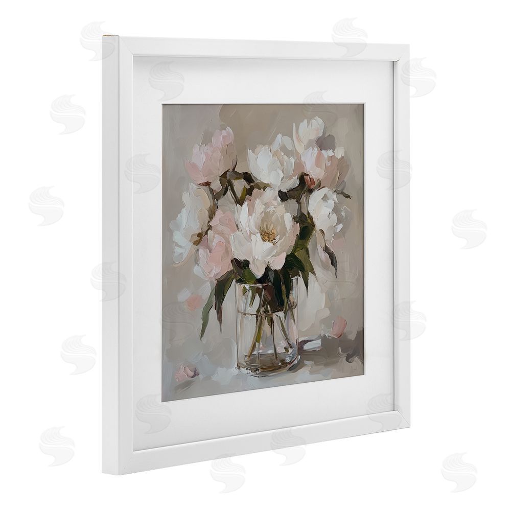Gina Kelly Pink Peonies in Clear Vase White Framed Print Under Glass with Mat Wall Art