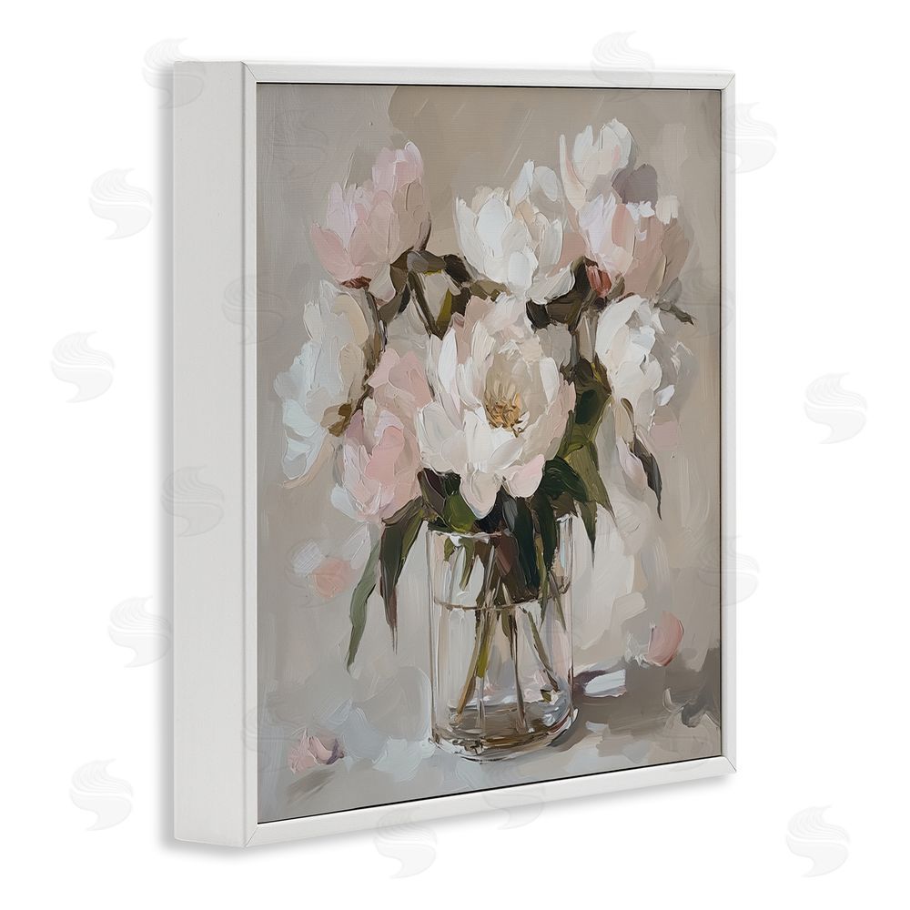 Gina Kelly Pink Peonies in Clear Vase White Framed Giclee Wall Art Print