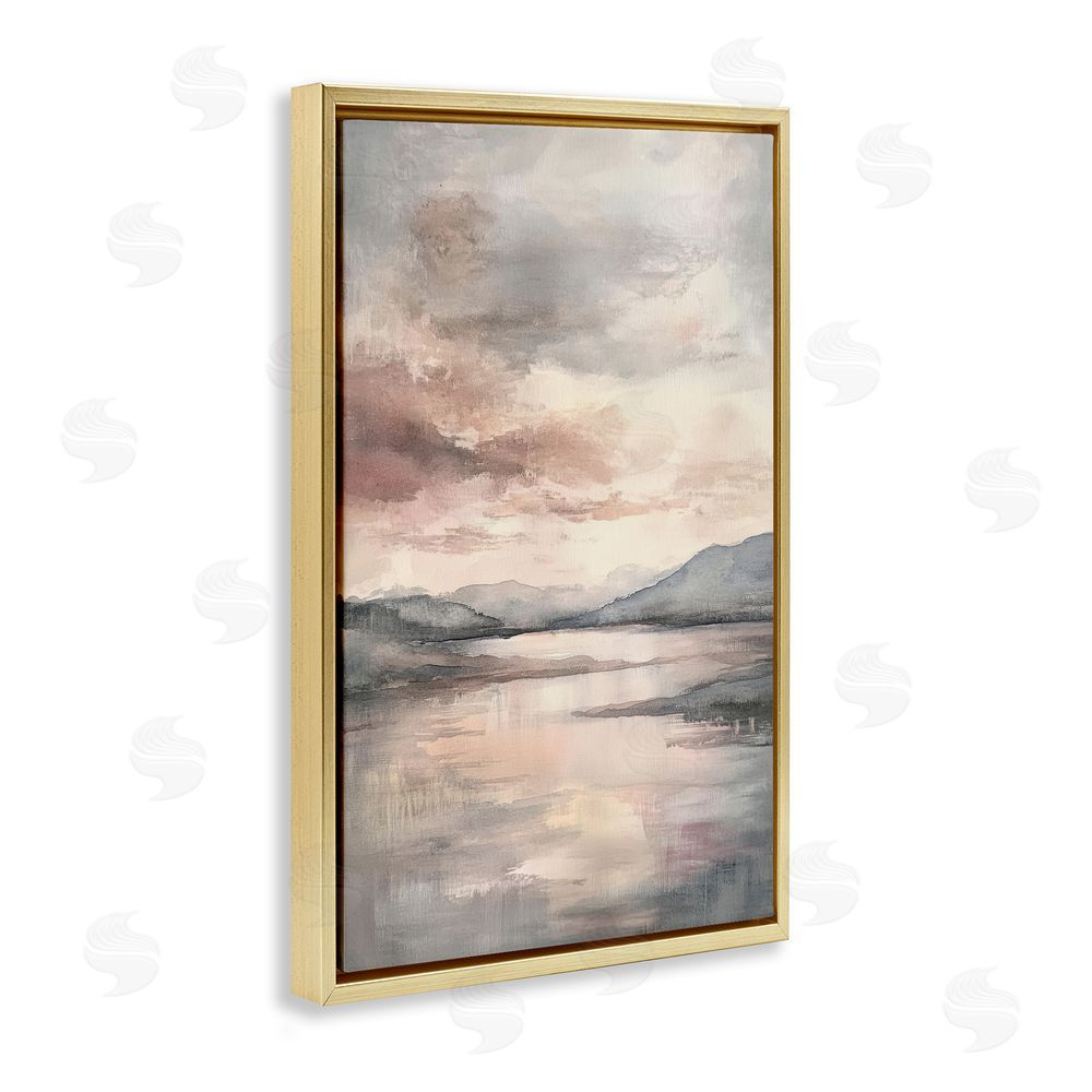 Petal Prints Design Cloud Covered Lake Landscape Gold Floating Frame Canvas Wall Art Print