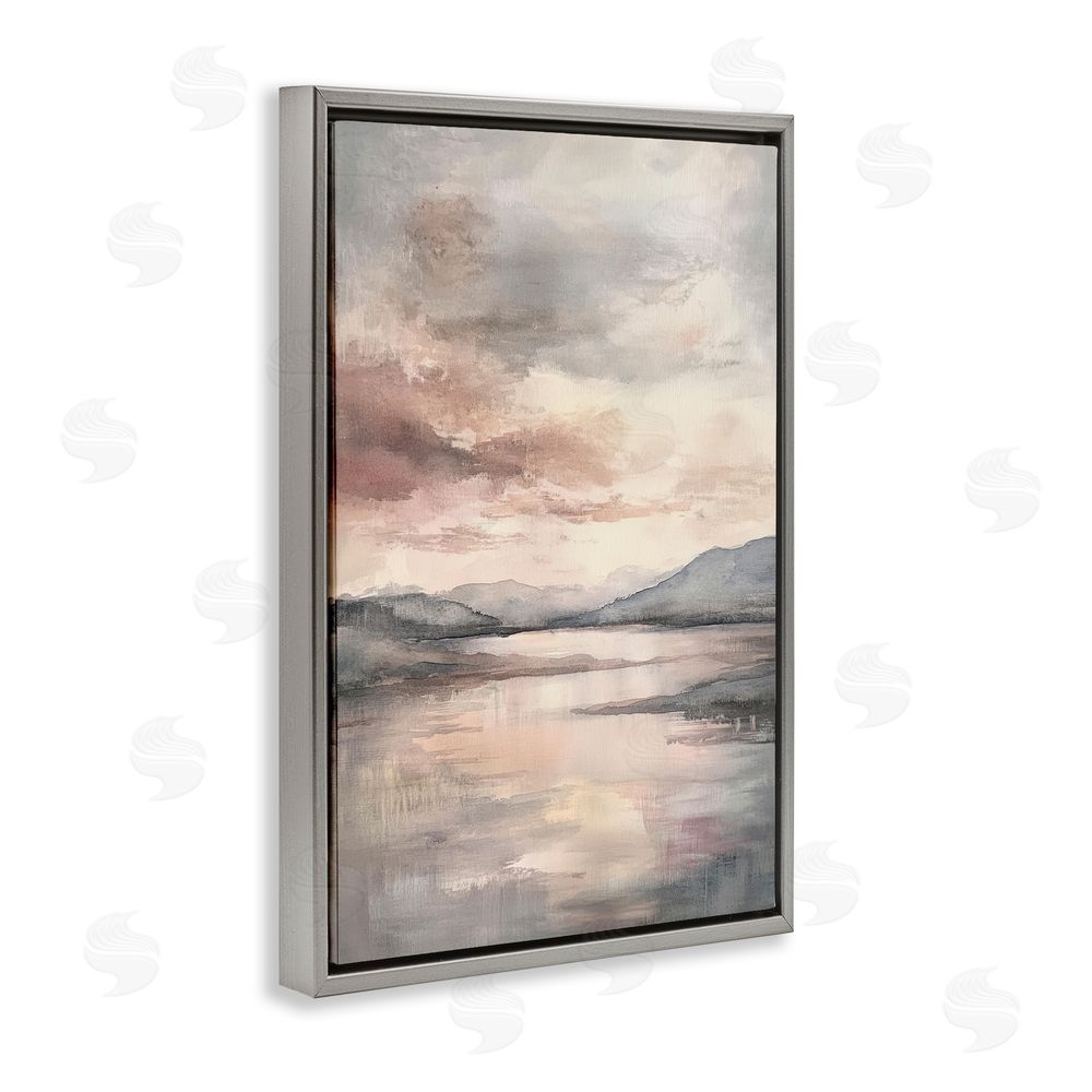 Petal Prints Design Cloud Covered Lake Landscape Gray Floating Frame Canvas Wall Art Print