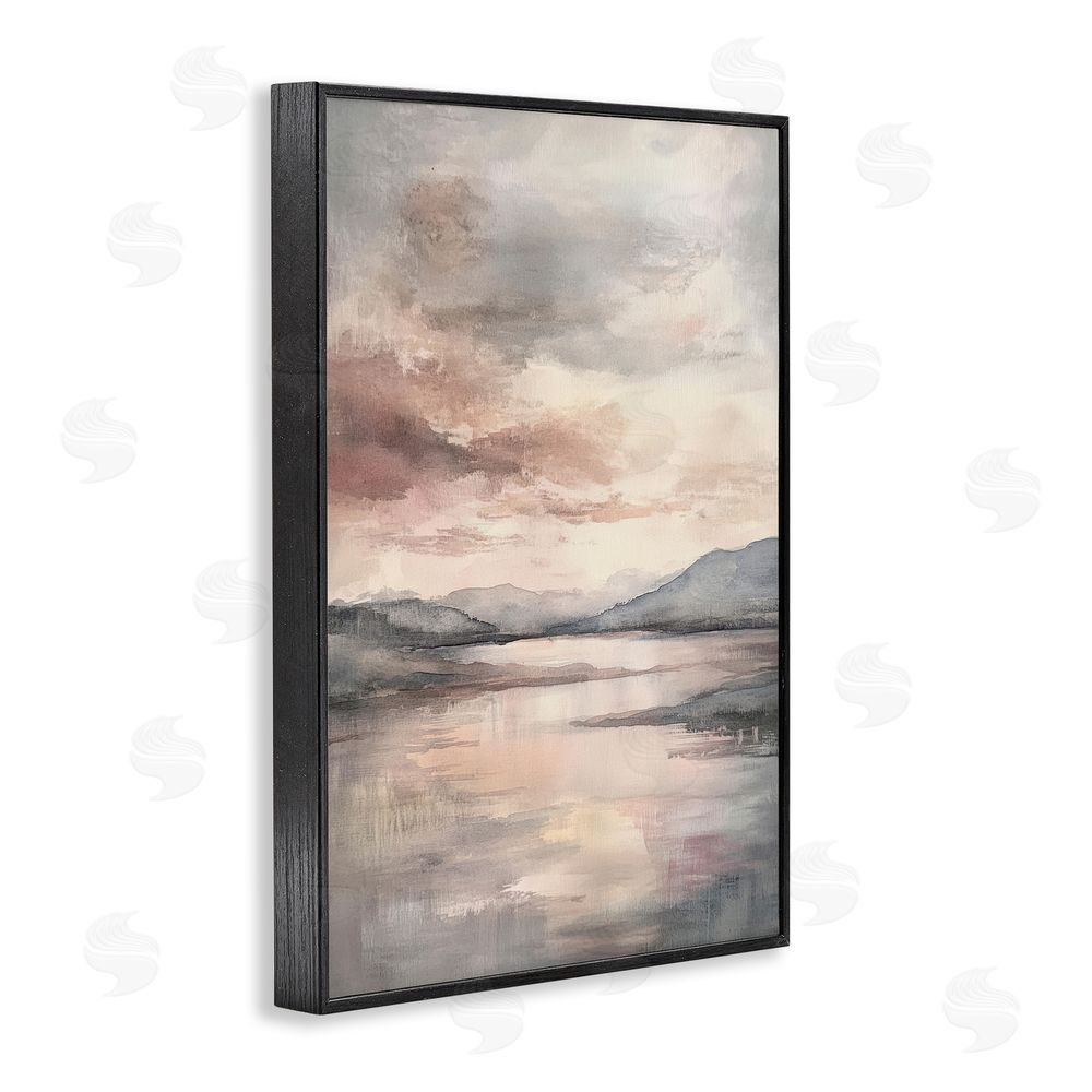 Petal Prints Design Cloud Covered Lake Landscape Black Framed Giclee Wall Art Print