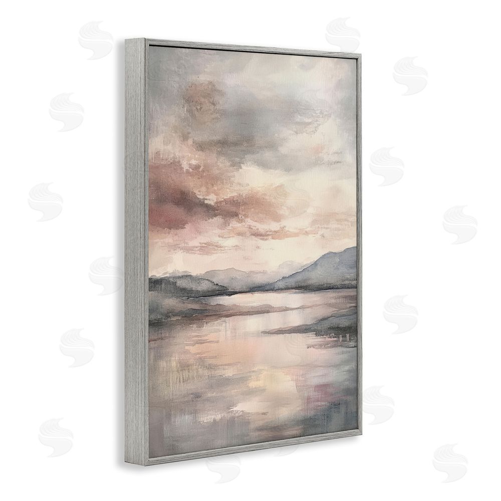 Petal Prints Design Cloud Covered Lake Landscape Gray Framed Giclee Wall Art Print